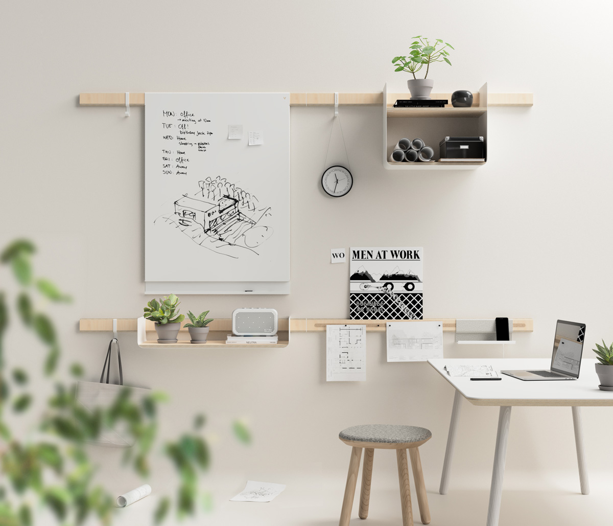 Variand Komposition - Regalsystem mit Whiteboard für das Arbeitszimmer